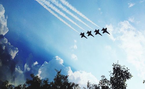 Low angle view of airplane flying in sky