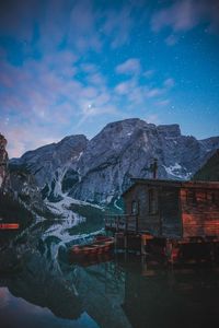 Pragser wildsee in italy, by night. 