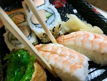 High angle view of sushi in tray