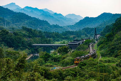 High angle view of bridge over mountains