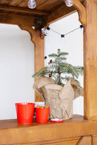 Christmas tree in a craft bag and decor