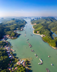 High angle view of boats in sea