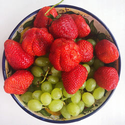 High angle view of strawberries in bowl