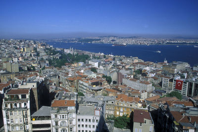 High angle shot of townscape against sky