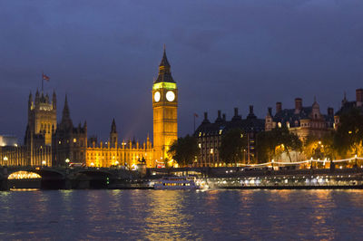 London night view on river thames with big ben