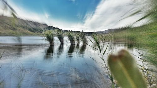 Scenic view of lake against sky