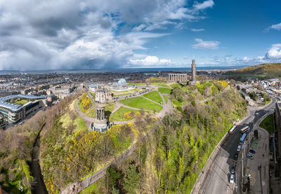 High angle view of townscape against sky