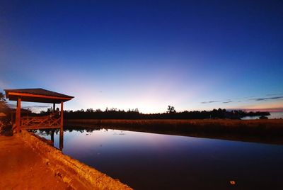 Scenic view of lake against clear blue sky