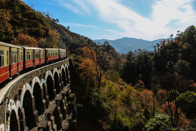 Train on mountain against sky