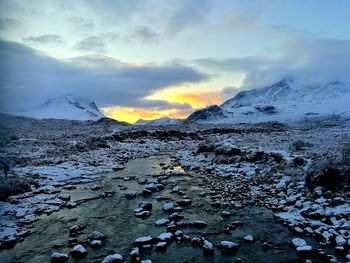 Scenic view of landscape against sky during winter