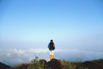 Rear view of woman standing on landscape