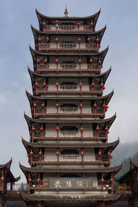 Low angle view of pagoda against sky