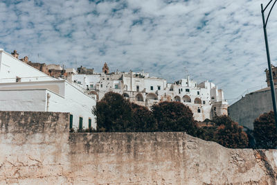Buildings against cloudy sky