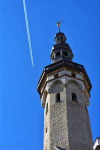 Low angle view of building against clear blue sky