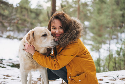 Portrait of a dog on snow