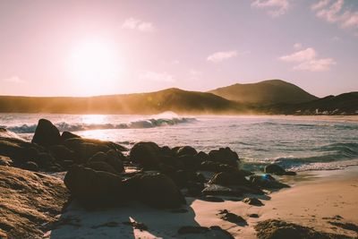 Scenic view of sea against sky at sunset