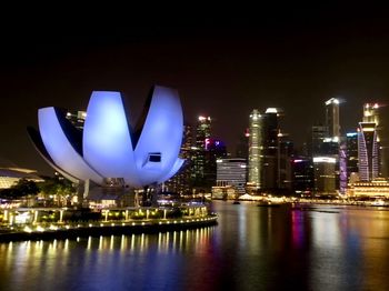 Illuminated modern buildings at waterfront