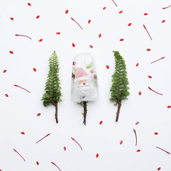 High angle view of christmas tree against white background