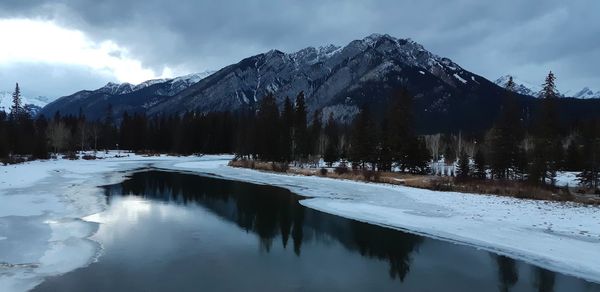 Scenic view of snowcapped mountains against sky