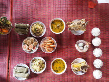 High angle view of food on table