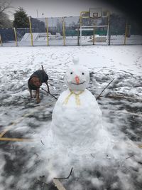 Snow on field during winter