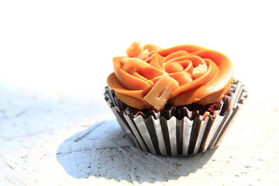 Close-up of cupcakes against white background