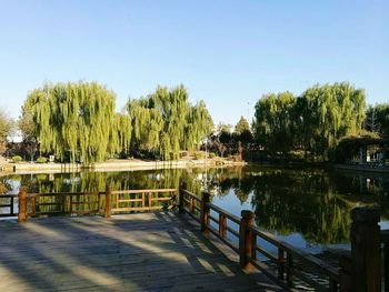 Scenic view of lake against clear sky