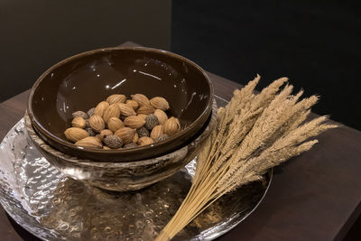 High angle view of food in bowl on table