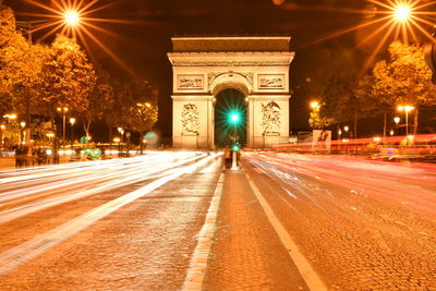 Light trails on road at night