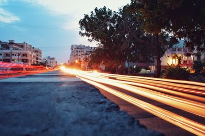 Light trails on street at night