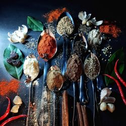 High angle view of vegetables on table