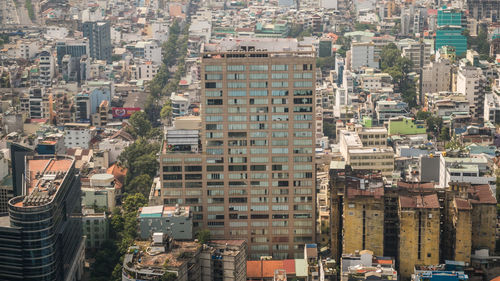 High angle view of buildings in city