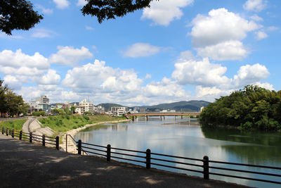 Bridge over river against sky