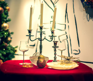 Christmas lights on table