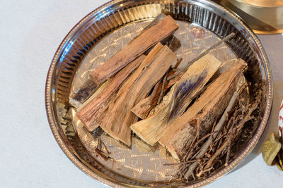 High angle view of fish on table