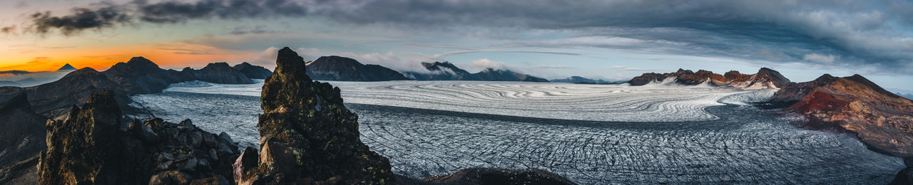 Panoramic view of landscape against sky during sunset