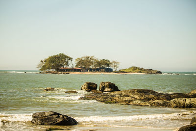 Scenic view of sea against clear sky