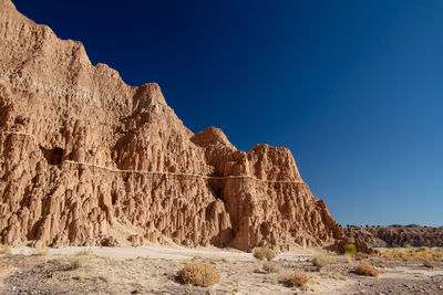 Rock formation on land against clear blue sky