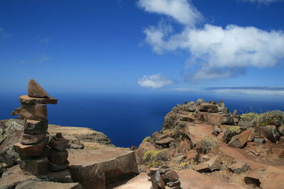 Scenic view of sea against blue sky