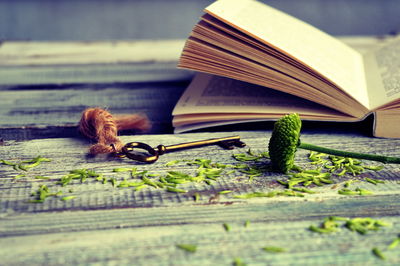 Close-up of book on table