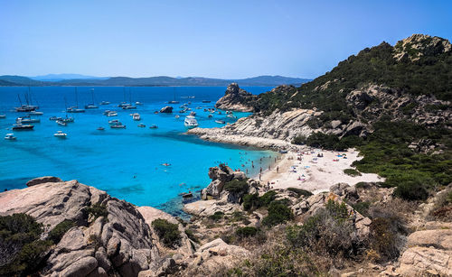 Scenic view of sea against clear blue sky