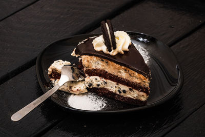 High angle view of dessert in plate on table