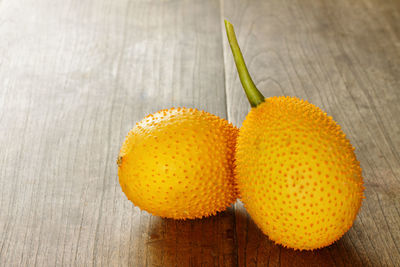 High angle view of orange on table