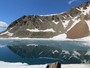 Scenic view of snowcapped mountains against clear sky