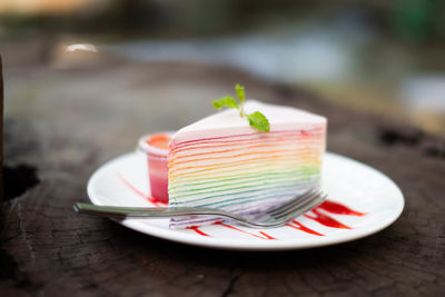 Close-up of cake in plate on table