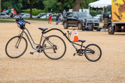 Bicycle parked on road