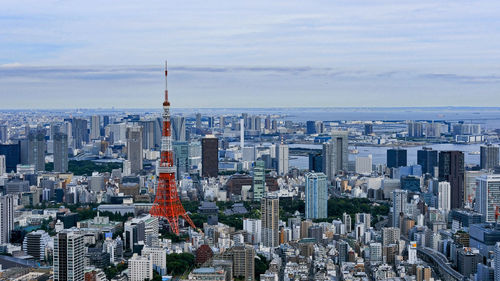 High angle shot of cityscape against the sky