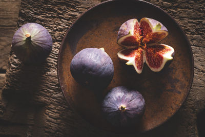 High angle view of fruits in bowl on table