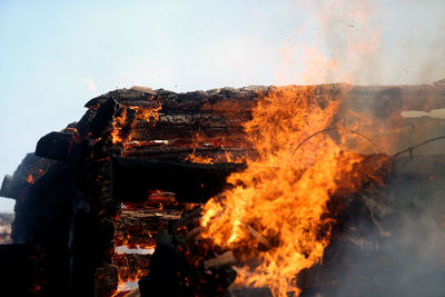 High angle view of bonfire