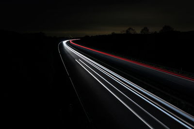 Light trails on road at night